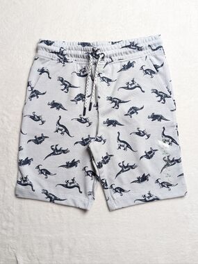 dip Light Blue Knit Shorts with Navy Dino Print